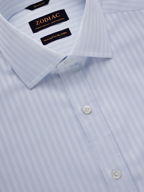Da Vinci Sky Striped Full Sleeve Double Cuff Classic Fit Classic Formal Two Ply Mercerized Cotton Shirt