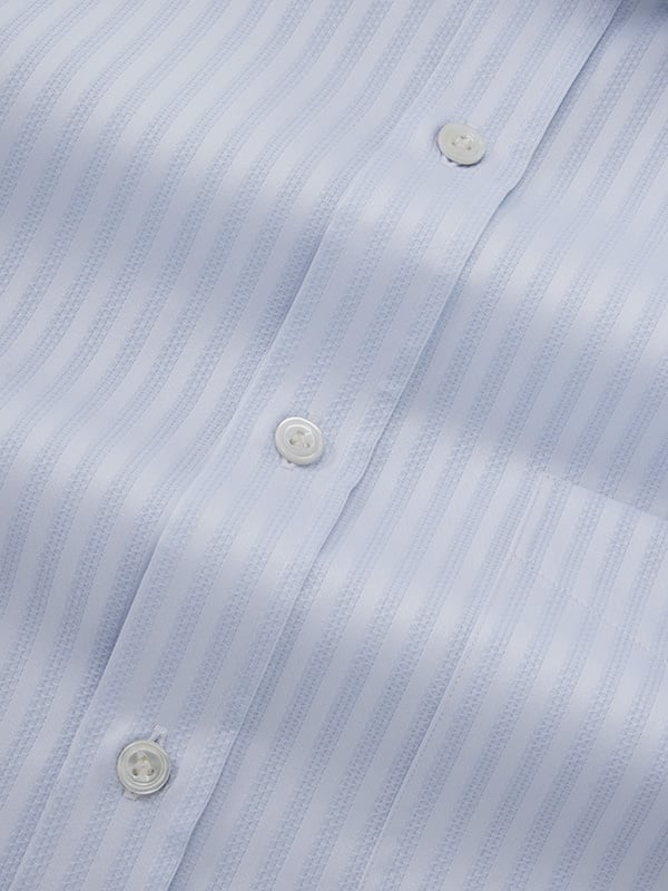 Da Vinci Sky Striped Full Sleeve Double Cuff Classic Fit Classic Formal Two Ply Mercerized Cotton Shirt