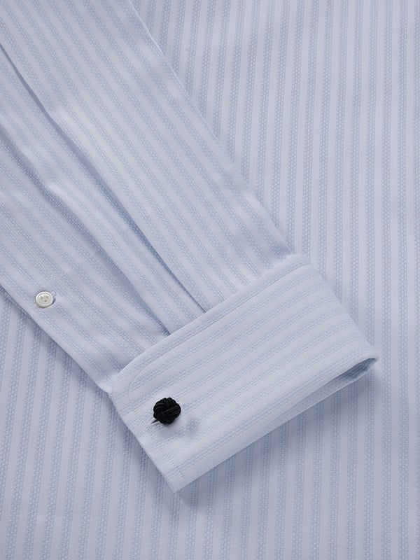 Da Vinci Sky Striped Full Sleeve Double Cuff Classic Fit Classic Formal Two Ply Mercerized Cotton Shirt