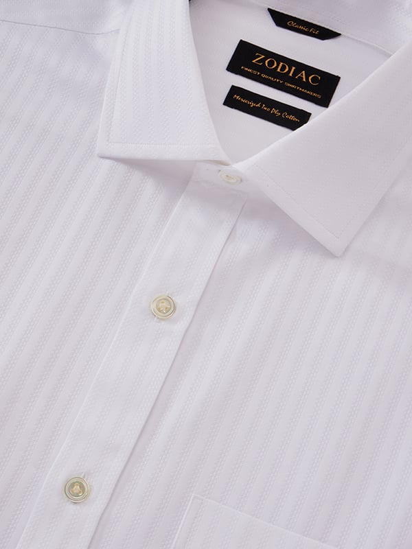 Da Vinci White Striped Full Sleeve Double Cuff Classic Fit Classic Formal Two Ply Mercerized Cotton Shirt