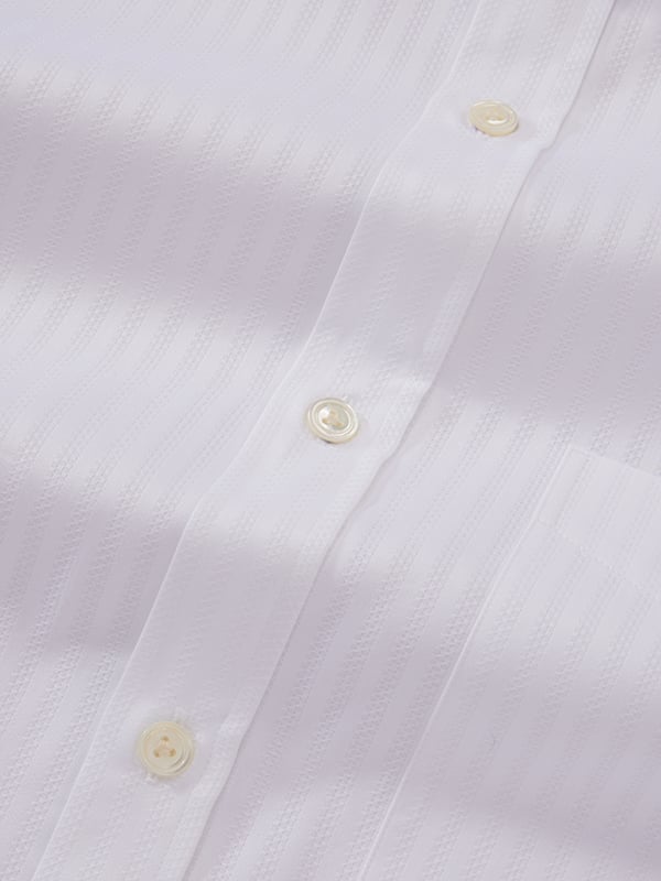 Da Vinci White Striped Full Sleeve Double Cuff Classic Fit Classic Formal Two Ply Mercerized Cotton Shirt