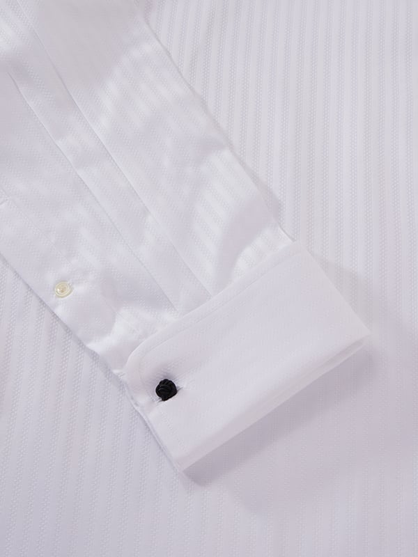 Da Vinci White Striped Full Sleeve Double Cuff Classic Fit Classic Formal Two Ply Mercerized Cotton Shirt