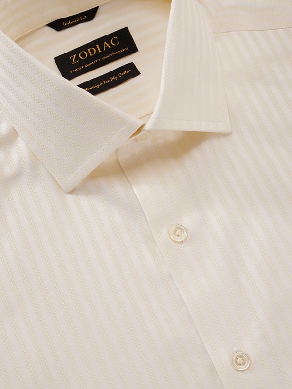 Da Vinci Cream Striped Full Sleeve Single Cuff Tailored Fit Classic Formal Two Ply Mercerized Cotton Shirt