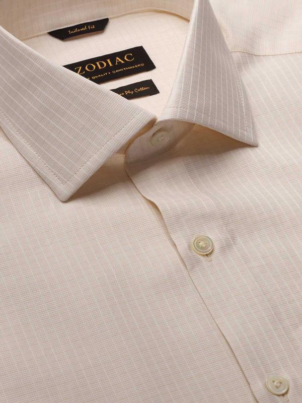 Da Vinci Cream Solid Full Sleeve Single Cuff Tailored Fit Classic Formal Two Ply Mercerized Cotton Shirt