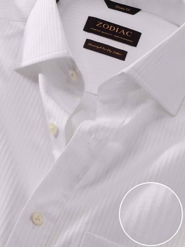 Da Vinci White Striped Full Sleeve Single Cuff Classic Fit Classic Formal Two Ply Mercerized Cotton Shirt