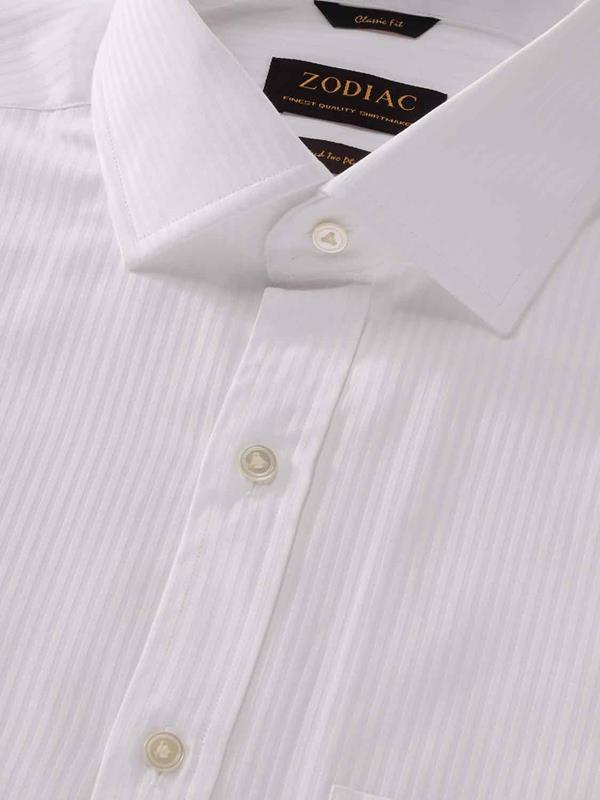 Da Vinci White Striped Full Sleeve Single Cuff Classic Fit Classic Formal Two Ply Mercerized Cotton Shirt