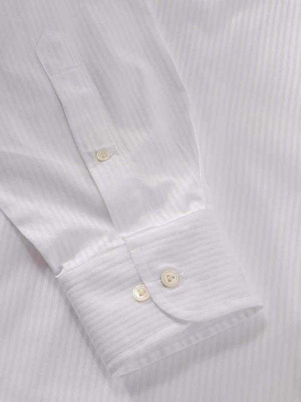 Da Vinci White Striped Full Sleeve Single Cuff Classic Fit Classic Formal Two Ply Mercerized Cotton Shirt