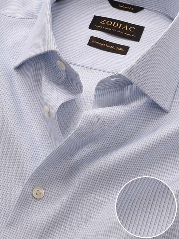 Da Vinci Sky Striped Full Sleeve Single Cuff Tailored Fit Classic Formal Two Ply Mercerized Cotton Shirt