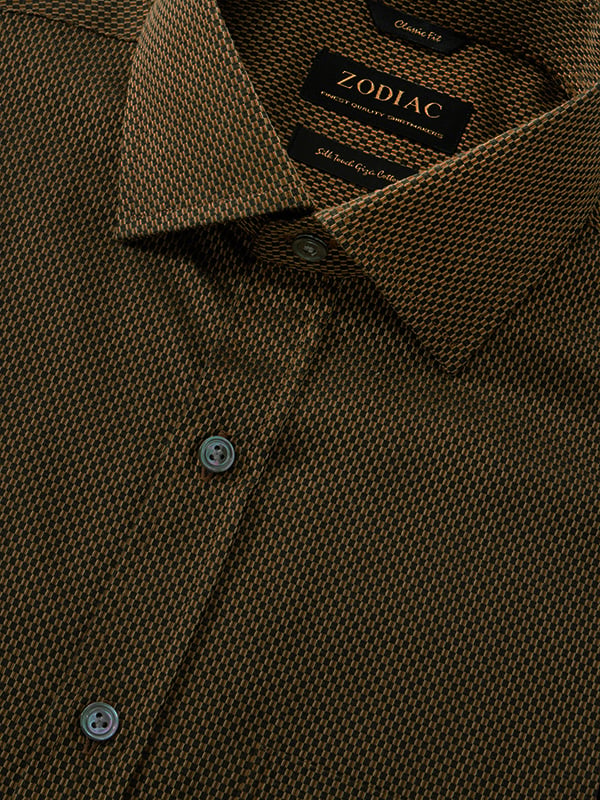 Dolcetto Brown Solid Full Sleeve Single Cuff Classic Fit Semi Formal Dark Silk Touch Egyptian Giza Cotton Shirt