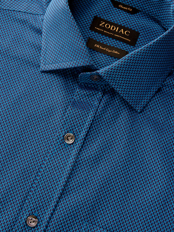 Dolcetto Navy Solid Full Sleeve Single Cuff Classic Fit Semi Formal Dark Silk Touch Egyptian Giza Cotton Shirt