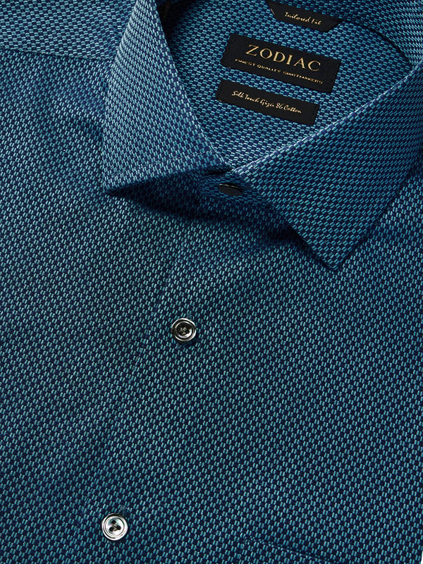 Dolcetto Teal Solid Full Sleeve Single Cuff Tailored Fit Semi Formal Dark Silk Touch Egyptian Giza Cotton Shirt
