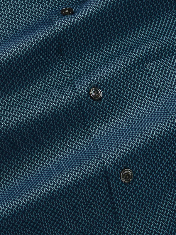 Dolcetto Teal Solid Full Sleeve Single Cuff Tailored Fit Semi Formal Dark Silk Touch Egyptian Giza Cotton Shirt