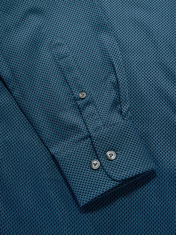 Dolcetto Teal Solid Full Sleeve Single Cuff Tailored Fit Semi Formal Dark Silk Touch Egyptian Giza Cotton Shirt