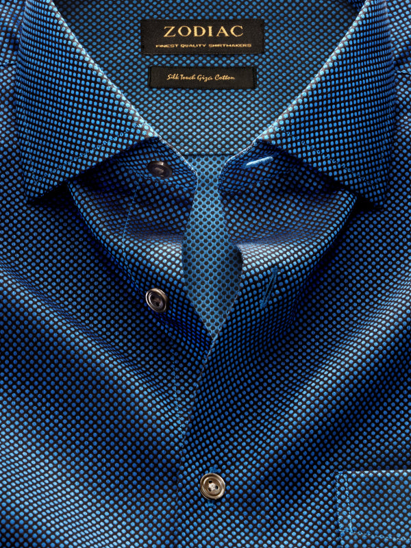 Dolcetto Navy Solid Full Sleeve Single Cuff Tailored Fit Semi Formal Dark Silk Touch Egyptian Giza Cotton Shirt
