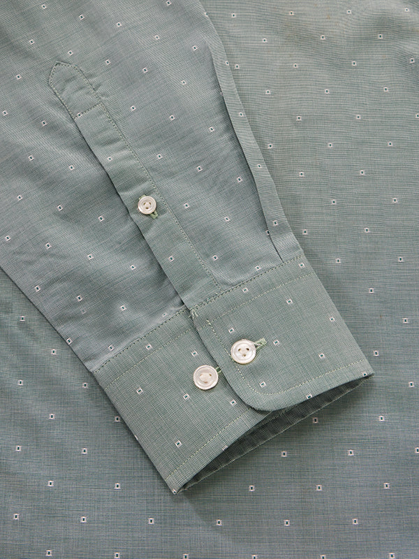 Dorzano Green Solid Full Sleeve Single Cuff Tailored Fit Semi Formal Super Fine Cotton Shirt