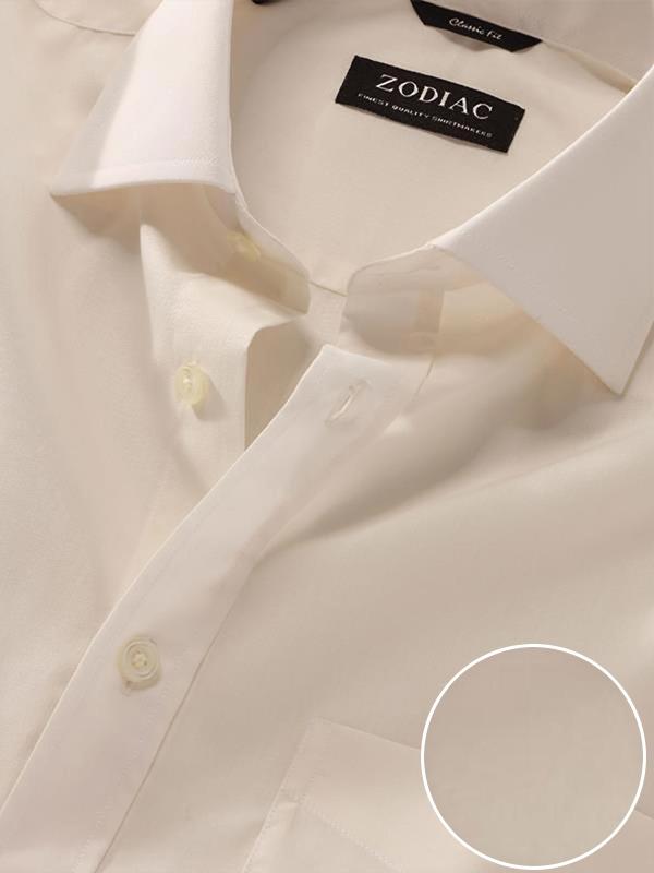 Easy Care Cream Solid Full Sleeve Single Cuff Tailored Fit Classic Formal Cotton Blend Shirt
