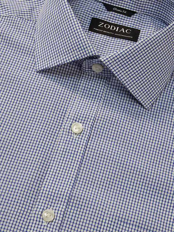 Easy Care Navy Check Full Sleeve Single Cuff Classic Fit Semi Formal Dark Cotton Blend Shirt