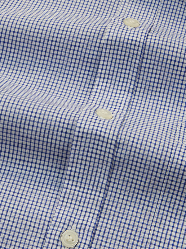 Easy Care Navy Check Full Sleeve Single Cuff Classic Fit Semi Formal Dark Cotton Blend Shirt