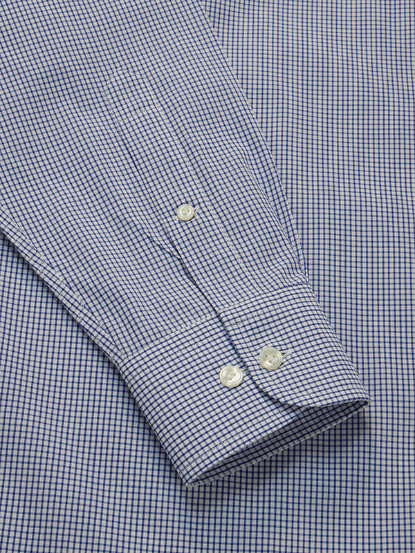Easy Care Navy Check Full Sleeve Single Cuff Classic Fit Semi Formal Dark Cotton Blend Shirt
