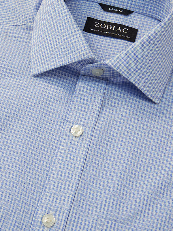 Easy Care Sky Check Full Sleeve Single Cuff Classic Fit Classic Formal Cotton Blend Shirt