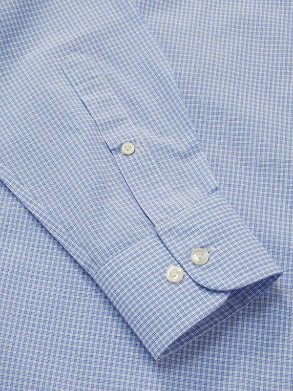 Easy Care Sky Check Full Sleeve Single Cuff Classic Fit Classic Formal Cotton Blend Shirt
