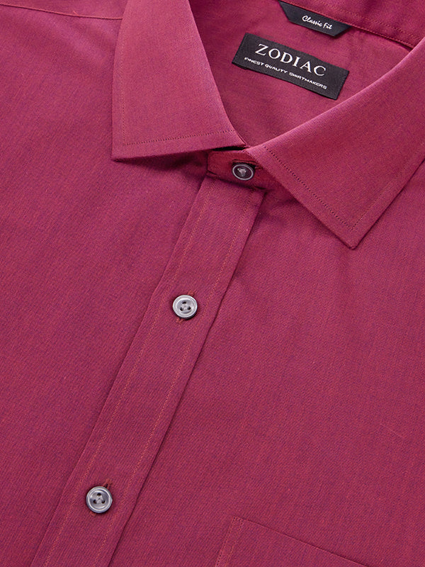 Easy Care Maroon Solid Full Sleeve Single Cuff Classic Fit Classic Formal Cotton Blend Shirt