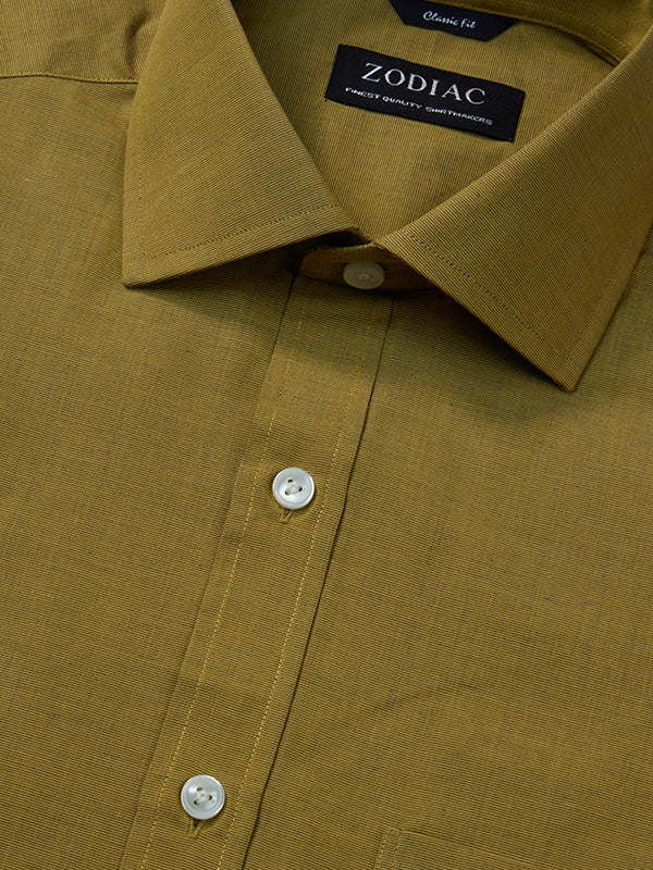 Easy Care Ochre Solid Full Sleeve Single Cuff Classic Fit Semi Formal Dark Cotton Blend Shirt