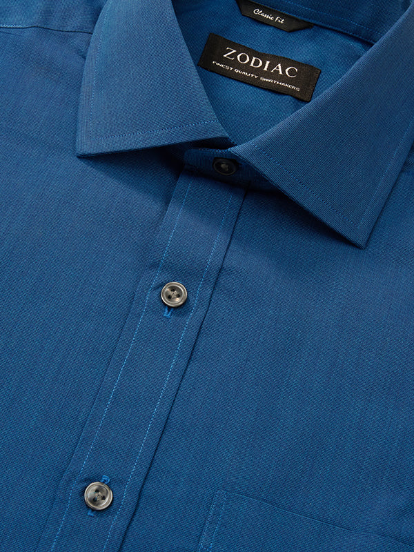Easy Care Teal Solid Full Sleeve Single Cuff Classic Fit Semi Formal Dark Cotton Blend Shirt