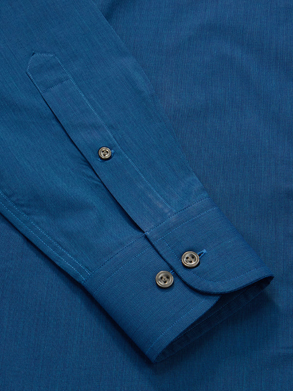 Easy Care Teal Solid Full Sleeve Single Cuff Classic Fit Semi Formal Dark Cotton Blend Shirt