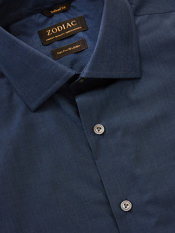 Fil A Fil Navy Solid Full Sleeve Single Cuff Tailored Fit Semi Formal Dark Cotton Without Pocket Shirt