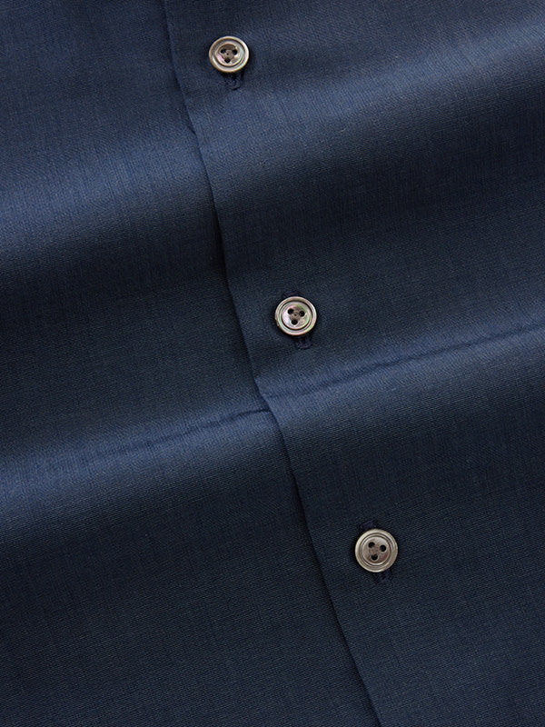 Fil A Fil Navy Solid Full Sleeve Single Cuff Tailored Fit Semi Formal Dark Cotton Without Pocket Shirt