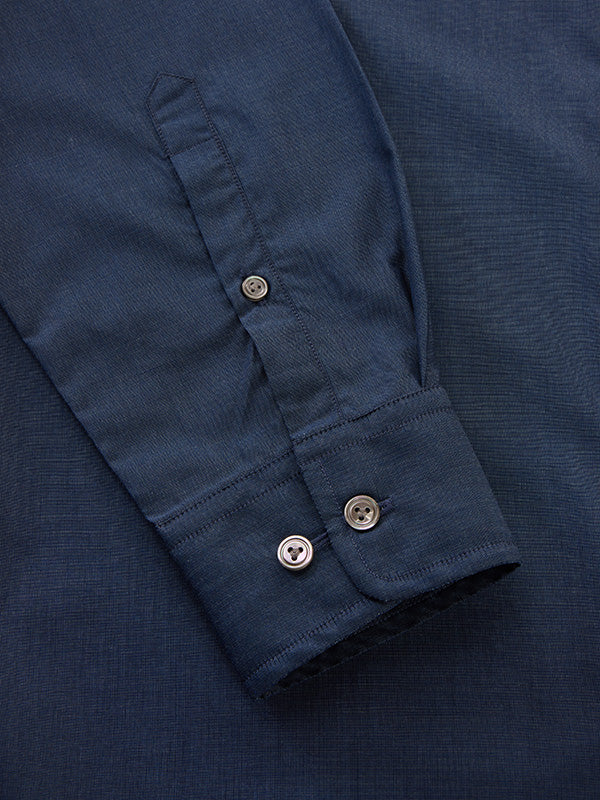 Fil A Fil Navy Solid Full Sleeve Single Cuff Tailored Fit Semi Formal Dark Cotton Without Pocket Shirt