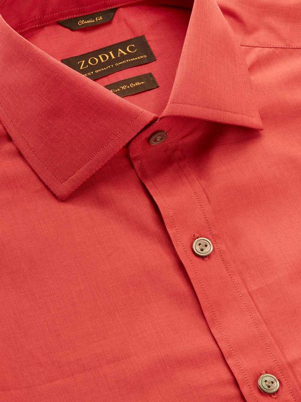Fil A Fil Red Solid Full Sleeve Single Cuff Classic Fit Semi Formal Cotton Shirt