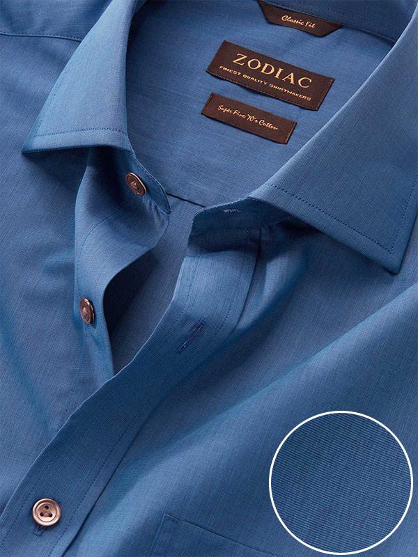 Fil A Fil Teal Solid Full Sleeve Single Cuff Classic Fit Dark Semi Formal Cotton Shirt