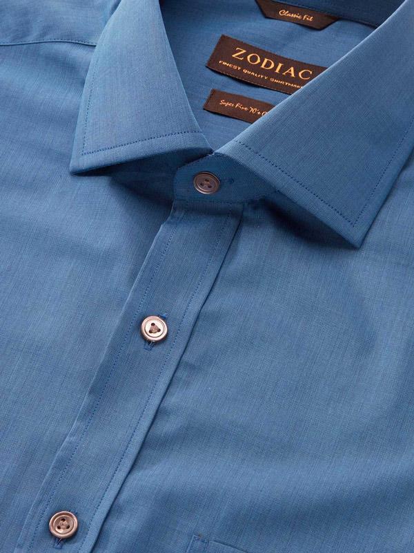 Fil A Fil Teal Solid Full Sleeve Single Cuff Classic Fit Dark Semi Formal Cotton Shirt
