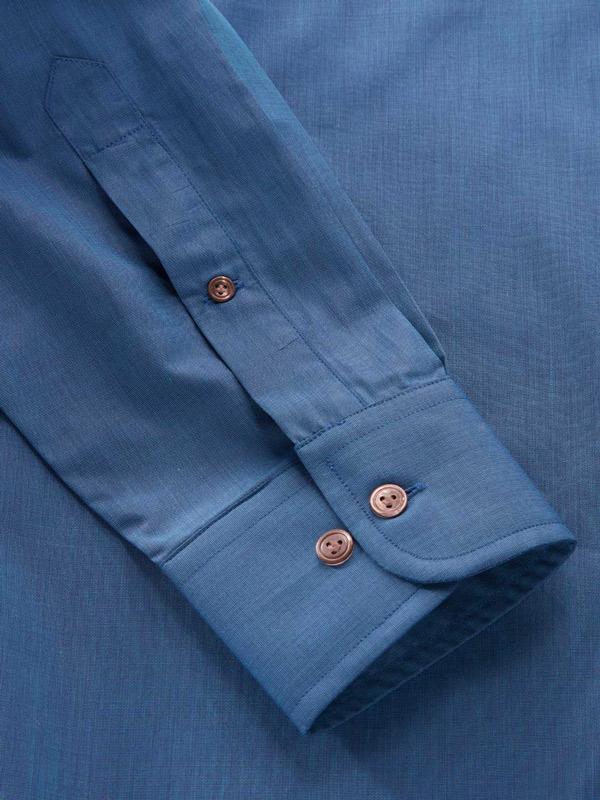 Fil A Fil Teal Solid Full Sleeve Single Cuff Classic Fit Dark Semi Formal Cotton Shirt