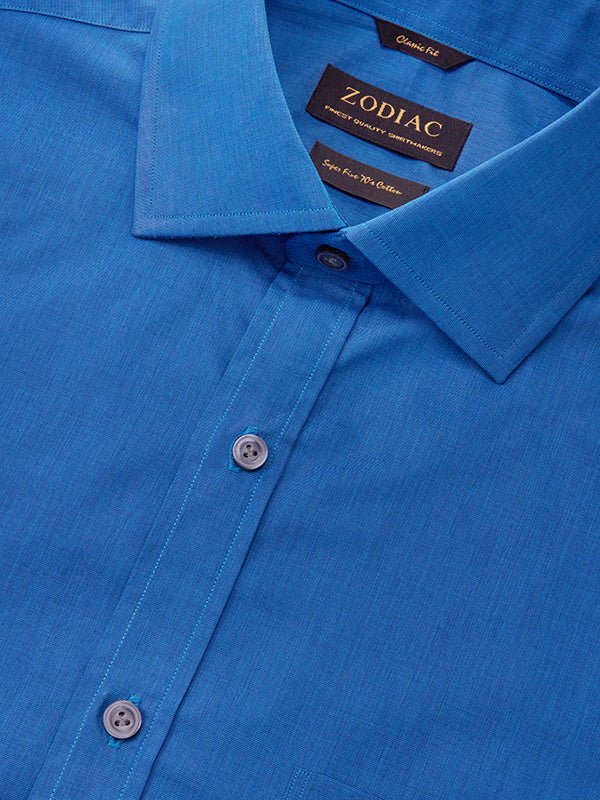 Fil A Fil Teal Solid Full Sleeve Single Cuff Classic Fit Semi Formal Cotton Shirt