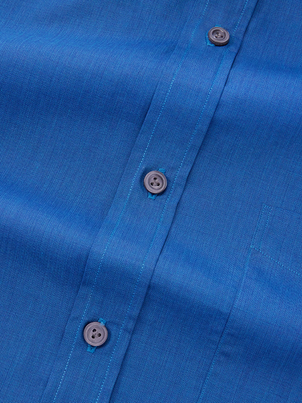 Fil A Fil Teal Solid Full Sleeve Single Cuff Classic Fit Semi Formal Cotton Shirt