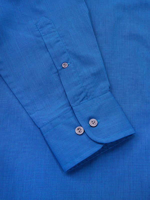 Fil A Fil Teal Solid Full Sleeve Single Cuff Classic Fit Semi Formal Cotton Shirt