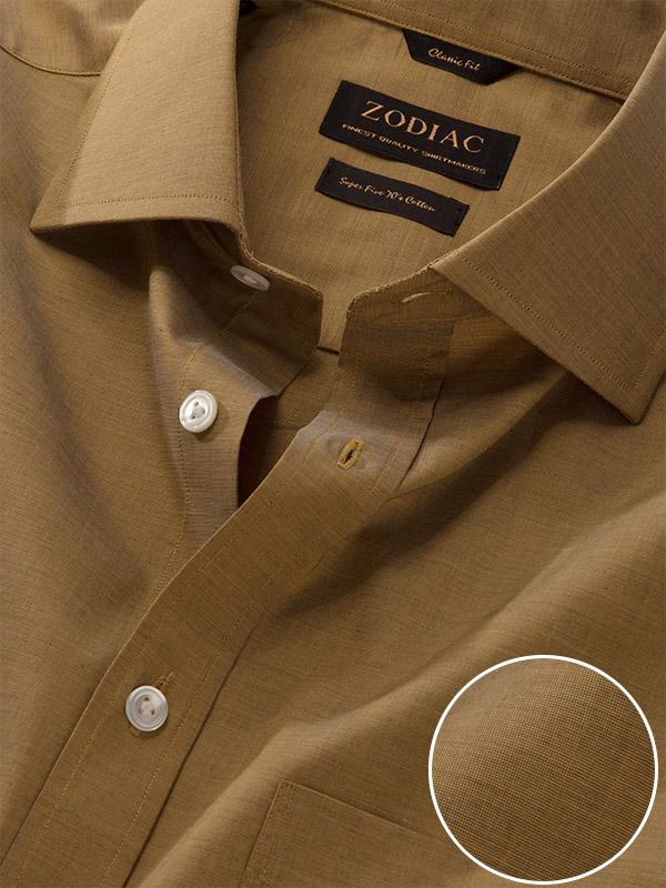 Fil A Fil Ochre Solid Full Sleeve Single Cuff Classic Fit Dark Semi Formal Cotton Shirt