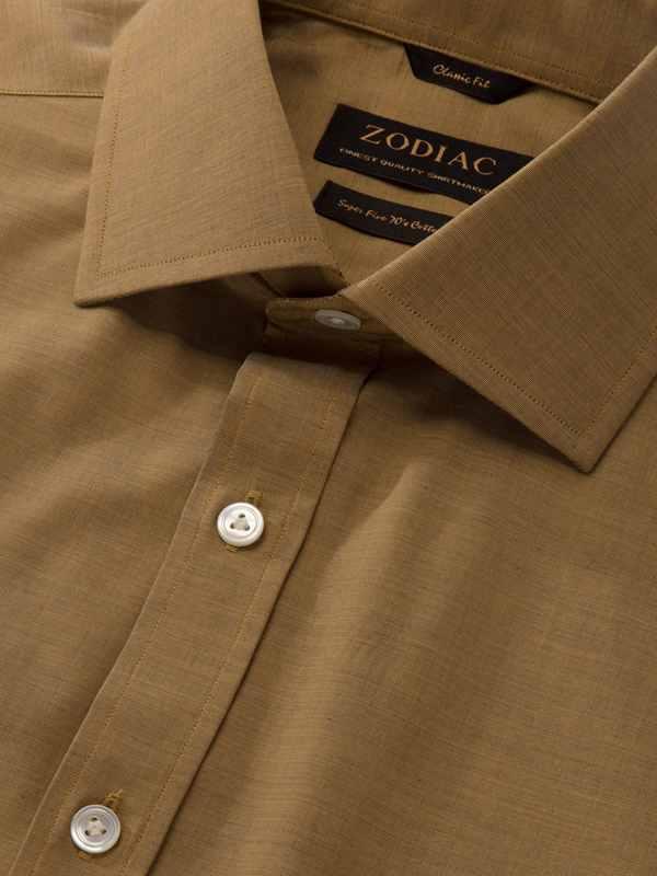Fil A Fil Ochre Solid Full Sleeve Single Cuff Classic Fit Dark Semi Formal Cotton Shirt