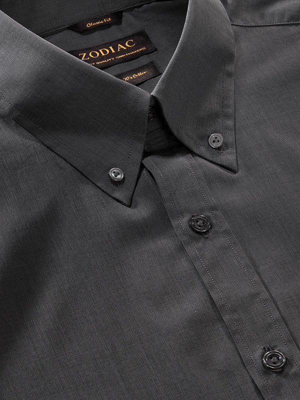 Fil A Fil Black Solid Full Sleeve Single Cuff Classic Fit Semi Formal Cotton Shirt