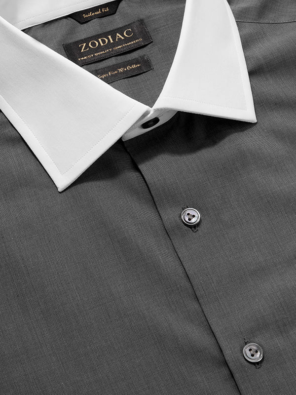 Fil A Fil Black Solid Full Sleeve Single Cuff Tailored Fit Dark Semi Formal Cotton Shirt