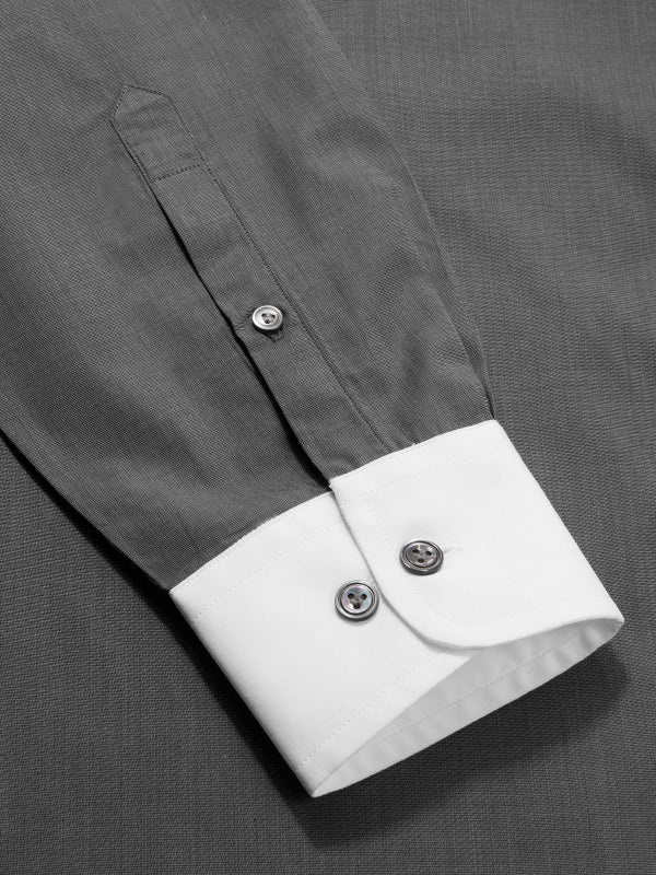 Fil A Fil Black Solid Full Sleeve Single Cuff Tailored Fit Dark Semi Formal Cotton Shirt