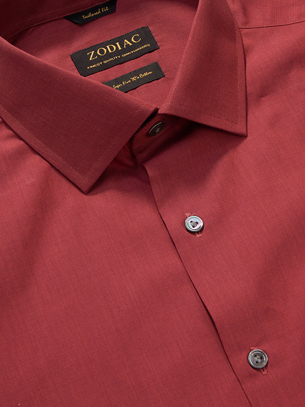 Fil A Fil Maroon Solid Full Sleeve Single Cuff Tailored Fit Dark Semi Formal Cotton Shirt