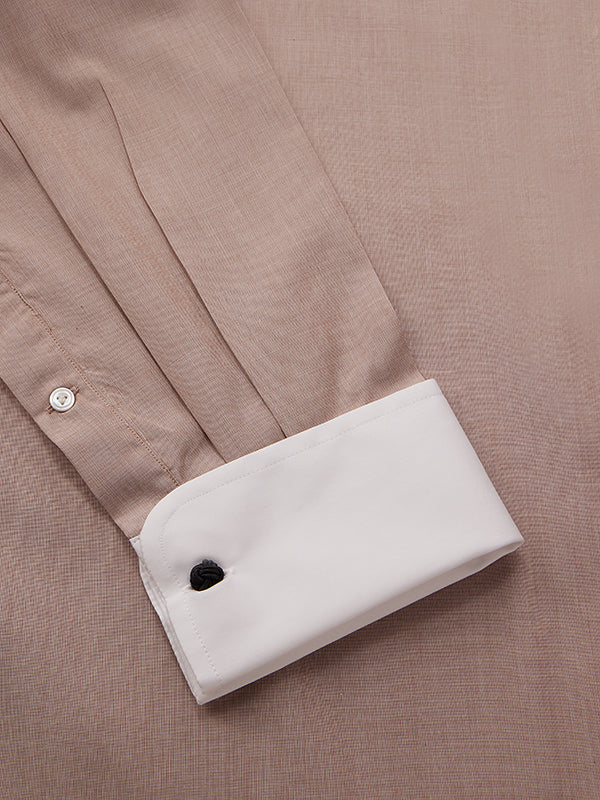 Fil A Fil Sand Solid Full Sleeve Double Cuff Classic Fit Classic Formal Cotton Shirt