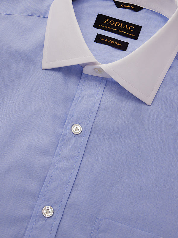 Fil A Fil Sky Solid Full Sleeve Double Cuff Tailored Fit Classic Formal Cotton Without Pocket Shirt
