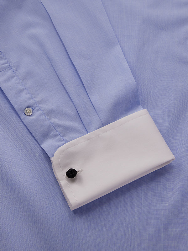 Fil A Fil Sky Solid Full Sleeve Double Cuff Tailored Fit Classic Formal Cotton Without Pocket Shirt