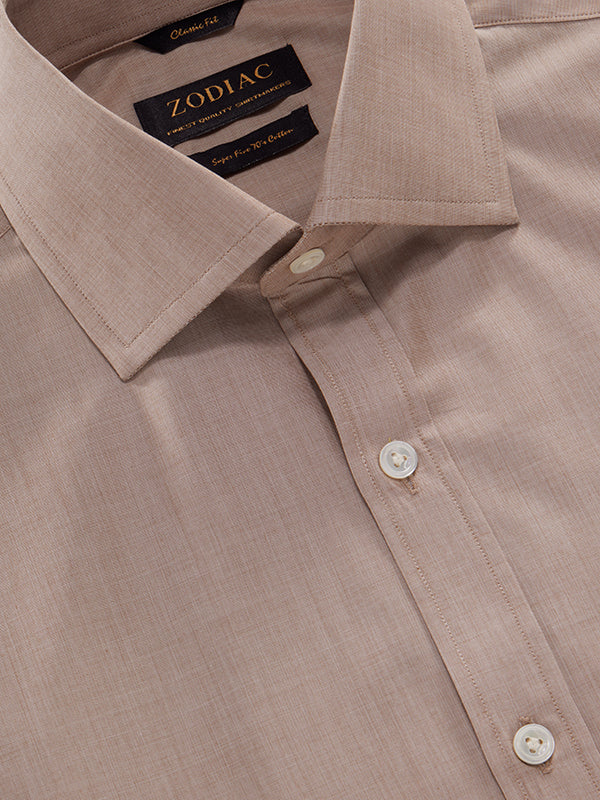 Fil A Fil Sand Solid Full Sleeve Single Cuff Classic Fit Classic Formal Cotton Shirt