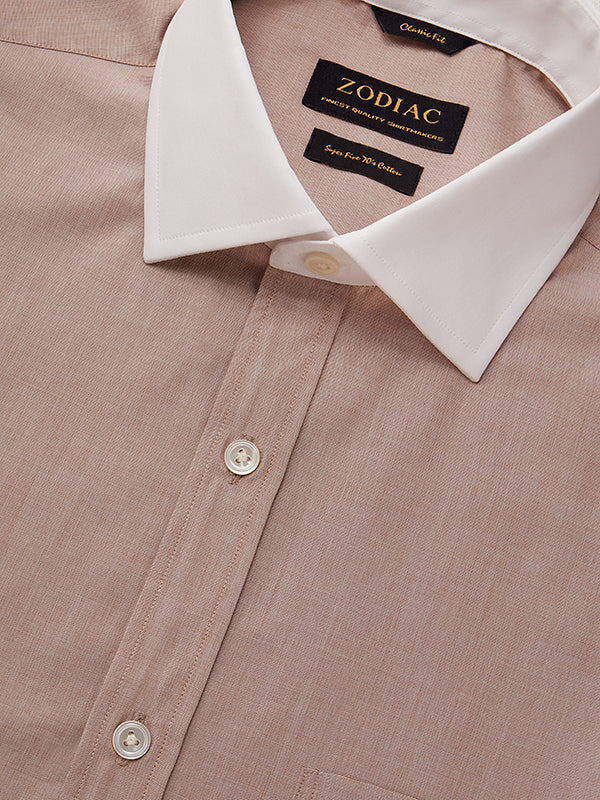 Fil A Fil Sand Solid Full Sleeve Single Cuff Classic Fit Classic Formal Cotton Shirt